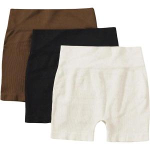 image:imageSOLY HUX Womens High Waisted Seamless Yoga Shorts 3 Piece Butt Lifting Biker Shorts Athletic LeggingsBlack Brown Beige