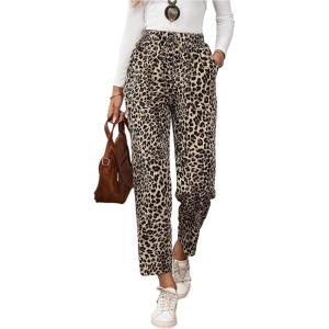 image:imageSOLY HUX Womens Leopard Pants Cheetah Print Tie Front Elastic Waist Straight Leg Casual Trousers with PocketsBrown Leopard