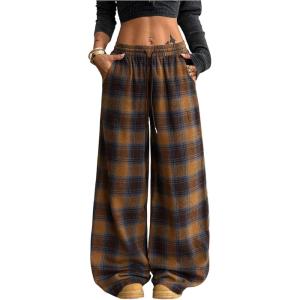 image:imageSOLY HUX Womens Plaid Checkered Pants Flannel Pajama Pants Lounge Wide Leg Baggy Sweatpants with PocketsBrown Plaid