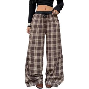 image:imageSOLY HUX Womens Plaid Checkered Pants Flannel Pajama Pants Lounge Wide Leg Baggy Sweatpants with PocketsKhaki Plaid
