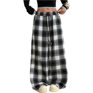 image:imageSOLY HUX Womens Plaid Checkered Pants Flannel Pajama Pants Lounge Wide Leg Baggy Sweatpants with PocketsMulti Black