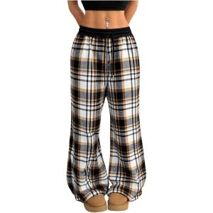 image:imageSOLY HUX Womens Plaid Checkered Pants Flannel Pajama Pants Lounge Wide Leg Baggy Sweatpants with PocketsMulti Black Plaid