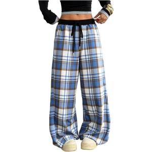 image:imageSOLY HUX Womens Plaid Checkered Pants Flannel Pajama Pants Lounge Wide Leg Baggy Sweatpants with PocketsMulti Blue Plaid