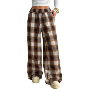image:imageSOLY HUX Womens Plaid Checkered Pants Flannel Pajama Pants Lounge Wide Leg Baggy Sweatpants with PocketsMulti Brown Plaid
