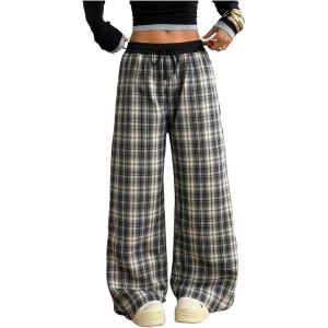 image:imageSOLY HUX Womens Plaid Checkered Pants Flannel Pajama Pants Lounge Wide Leg Baggy Sweatpants with PocketsMulti Light Grey Plaid