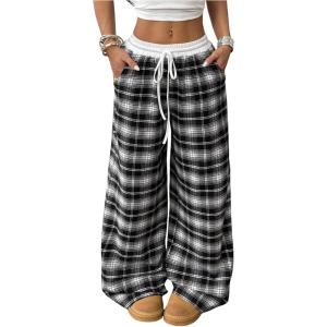 image:imageSOLY HUX Womens Plaid Checkered Pants Flannel Pajama Pants Lounge Wide Leg Baggy Sweatpants with PocketsMulti Plaid