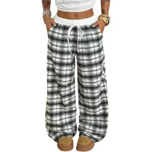 image:imageSOLY HUX Womens Plaid Checkered Pants Flannel Pajama Pants Lounge Wide Leg Baggy Sweatpants with PocketsMulticolor Plaid
