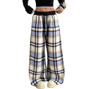 image:imageSOLY HUX Womens Plaid Checkered Pants Flannel Pajama Pants Lounge Wide Leg Baggy Sweatpants with PocketsTeal Blue Plaid