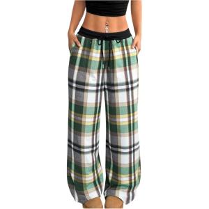 image:imageSOLY HUX Womens Plaid Checkered Pants Flannel Pajama Pants Lounge Wide Leg Baggy Sweatpants with PocketsTurquoise Plaid