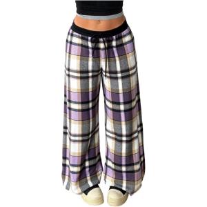 image:imageSOLY HUX Womens Plaid Checkered Pants Flannel Pajama Pants Lounge Wide Leg Baggy Sweatpants with PocketsViolet Purple Plaid