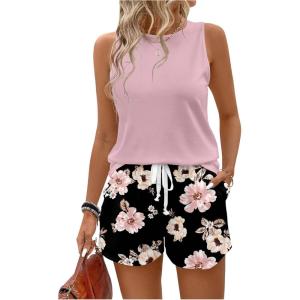 image:imageSOLY HUX Womens Plus Size 2 Piece Summer Vacation Outfits Sleeveless Tank Tops and Floral Print Shorts SetPink Floral