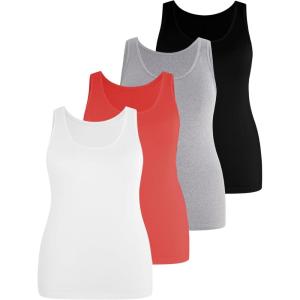 image:imageSOLY HUX Womens Plus Size 4 Packs Long Tank Tops Sleeveless Undershirts Layering Basic VestsRed Black Grey White
