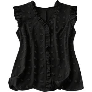 image:imageSOLY HUX Womens Plus Size Blouse Swiss Dots V Neck Ruffle Sleeveless Vacation Casual Summer TopsPlain Black