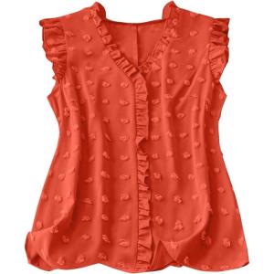 image:imageSOLY HUX Womens Plus Size Blouse Swiss Dots V Neck Ruffle Sleeveless Vacation Casual Summer TopsPlain Burnt Orange