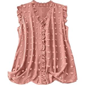 image:imageSOLY HUX Womens Plus Size Blouse Swiss Dots V Neck Ruffle Sleeveless Vacation Casual Summer TopsPlain Coral Orange