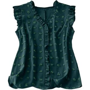 image:imageSOLY HUX Womens Plus Size Blouse Swiss Dots V Neck Ruffle Sleeveless Vacation Casual Summer TopsPlain Dark Green