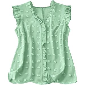 image:imageSOLY HUX Womens Plus Size Blouse Swiss Dots V Neck Ruffle Sleeveless Vacation Casual Summer TopsPlain Mint Green