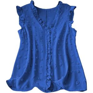 image:imageSOLY HUX Womens Plus Size Blouse Swiss Dots V Neck Ruffle Sleeveless Vacation Casual Summer TopsPlain Royal Blue