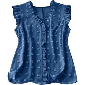 image:imageSOLY HUX Womens Plus Size Blouse Swiss Dots V Neck Ruffle Sleeveless Vacation Casual Summer TopsPlain Teal Blue