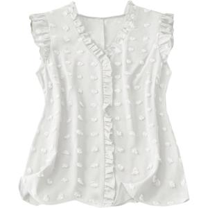 image:imageSOLY HUX Womens Plus Size Blouse Swiss Dots V Neck Ruffle Sleeveless Vacation Casual Summer TopsPlain White