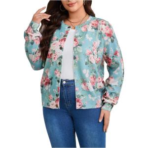 image:imageSOLY HUX Womens Plus Size Button Up Cardigan Floral Print Long Sleeve Crew Neck Sweater CoatGreen Floral