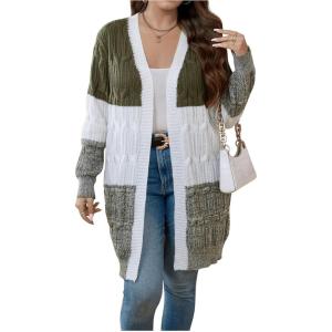 image:imageSOLY HUX Womens Plus Size Color Block Cardigan Sweater Open Front Long Sleeve Casual CardigansArmy Green Colorblock