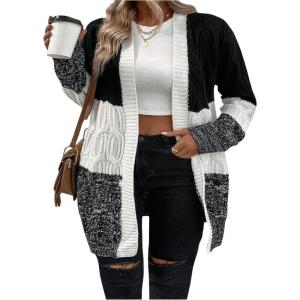 image:imageSOLY HUX Womens Plus Size Color Block Cardigan Sweater Open Front Long Sleeve Casual CardigansBlack and White Colorblock