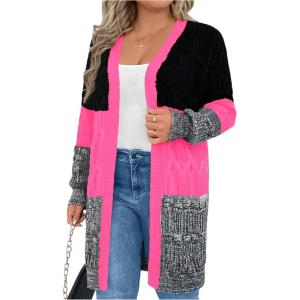 image:imageSOLY HUX Womens Plus Size Color Block Cardigan Sweater Open Front Long Sleeve Casual CardigansHotpink Colorblock