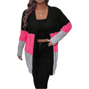 image:imageSOLY HUX Womens Plus Size Color Block Cardigan Sweater Open Front Long Sleeve Casual CardigansHotpink and Black