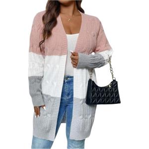 image:imageSOLY HUX Womens Plus Size Color Block Cardigan Sweater Open Front Long Sleeve Casual CardigansLight Pink Colorblock