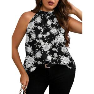 image:imageSOLY HUX Womens Plus Size Floral Halter Tank Top Sleeveless Flowy Summer Going Out ShirtsBlack Floral Printed