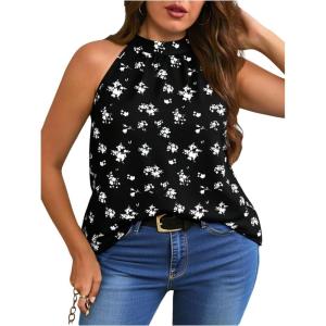 image:imageSOLY HUX Womens Plus Size Floral Halter Tank Top Sleeveless Flowy Summer Going Out ShirtsBlack Flower Print