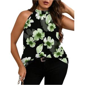 image:imageSOLY HUX Womens Plus Size Floral Halter Tank Top Sleeveless Flowy Summer Going Out ShirtsGreen Floral