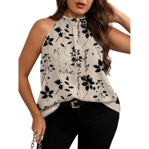 image:imageSOLY HUX Womens Plus Size Floral Halter Tank Top Sleeveless Flowy Summer Going Out ShirtsMulticolor Printed