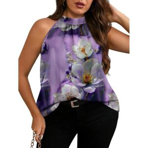 image:imageSOLY HUX Womens Plus Size Floral Halter Tank Top Sleeveless Flowy Summer Going Out ShirtsPurple Floral Printed