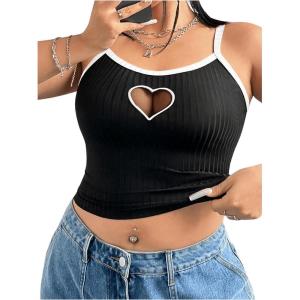 image:imageSOLY HUX Womens Plus Size Goth Cami Crop Tops Contrast Mesh Spaghetti Strap Summer TopBlack and White Heart