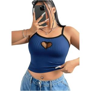 image:imageSOLY HUX Womens Plus Size Goth Cami Crop Tops Contrast Mesh Spaghetti Strap Summer TopDark Blue Heart