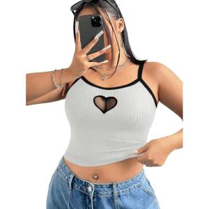 image:imageSOLY HUX Womens Plus Size Goth Cami Crop Tops Contrast Mesh Spaghetti Strap Summer TopWhite Heart