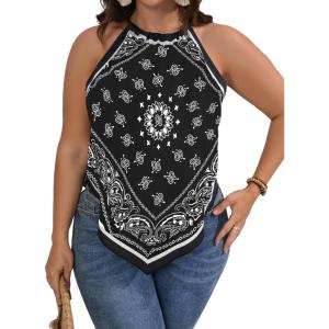 image:imageSOLY HUX Womens Plus Size Halter Tops Bandana Tank Top Tie Back Shirts Boho Casual Sleeveless Cami Tops