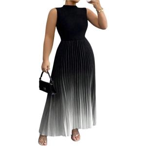 image:imageSOLY HUX Womens Plus Size Maxi Dress Ombre Mock Neck Sleeveless Pleated A Line Flowy Long DressesBlack Gradient