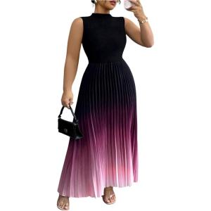 image:imageSOLY HUX Womens Plus Size Maxi Dress Ombre Mock Neck Sleeveless Pleated A Line Flowy Long DressesMulticoloured Gradient