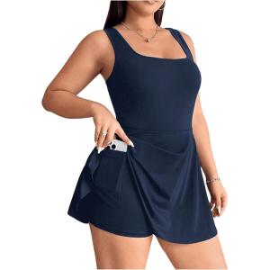 image:imageSOLY HUX Womens Plus Size Sleeveless Rompers Square Neck Athletic Tennis Dress Built in ShortsDark Blue