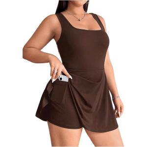 image:imageSOLY HUX Womens Plus Size Sleeveless Rompers Square Neck Athletic Tennis Dress Built in ShortsPlain Brown