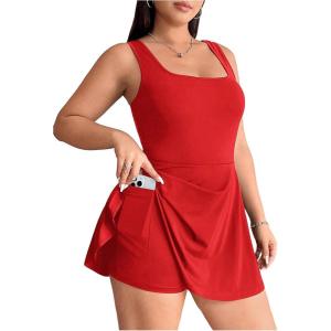 image:imageSOLY HUX Womens Plus Size Sleeveless Rompers Square Neck Athletic Tennis Dress Built in ShortsPlain Red
