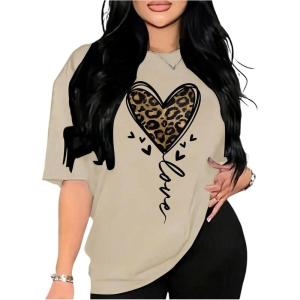 image:imageSOLY HUX Womens Plus Size Summer Tops Short Sleeve Leopard Graphic Tees Crew Neck TShirtsApricot Leopard