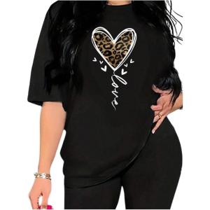 image:imageSOLY HUX Womens Plus Size Summer Tops Short Sleeve Leopard Graphic Tees Crew Neck TShirtsBlack Leopard