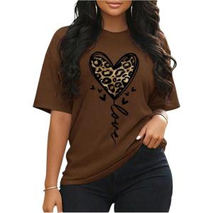 image:imageSOLY HUX Womens Plus Size Summer Tops Short Sleeve Leopard Graphic Tees Crew Neck TShirtsBrown Leopard