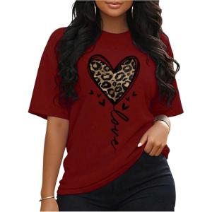 image:imageSOLY HUX Womens Plus Size Summer Tops Short Sleeve Leopard Graphic Tees Crew Neck TShirtsBurgundy Leopard