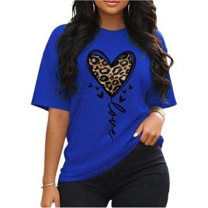 image:imageSOLY HUX Womens Plus Size Summer Tops Short Sleeve Leopard Graphic Tees Crew Neck TShirtsRoyal Blue