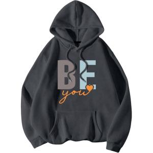 image:imageSOLY HUX Womens Plus Size Sweatshirt Letter Graphic Hoodies Drawstring Drop Shoulder Long Sleeve Pullover TopsDark Grey Letter